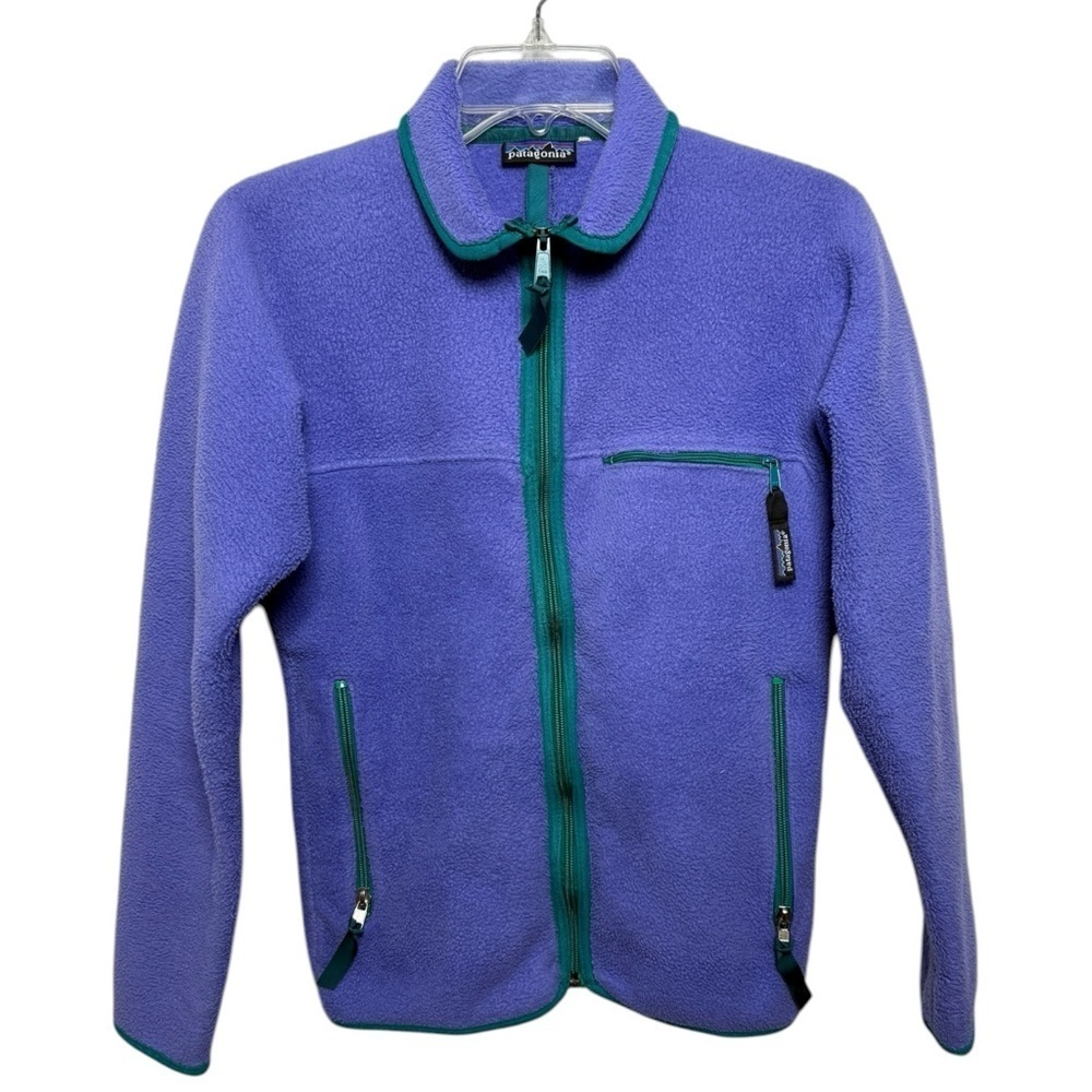 Vintage 90s Patagonia Synchilla Full Zip Fleece Jacket Size XS Purple Teal